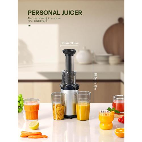 Masticating Juicer Machines, Reemix Cold Press juicer Machine Compact & Small Size, Juice Extractor, Nutrient and Vitamin Dense, BPA-Free Tritan, Easy to Clean (Silver)