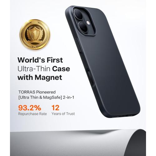 TORRAS Magnetic Slim Fit for iPhone 17 Case, Ultra-Thin Compatible with MagSafe, Stronger Magnetic   Thinner, Lightweight Matte Anti-Scratch Hard PC Cover Phone Case for iPhone 17, Black