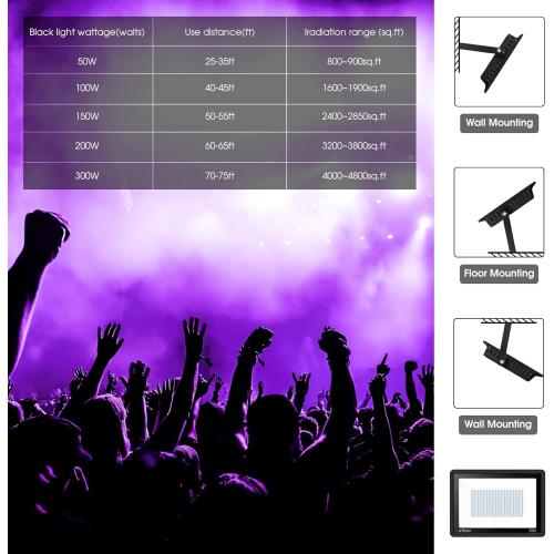 300W 4 Pack 100W LED Black Lights, Blacklight Flood Light with Plug and Switch, 120VAC IP66 Waterproof Blacklight for Halloween Party, Glow in The Dark, Stage Light, Body Paint, Neon Glow