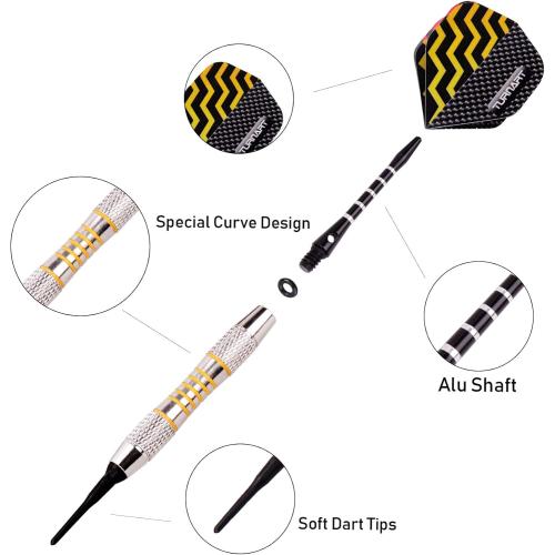 Multicolor 9pc Turnart Darts Plastic Tip - Professional Soft Tip Darts Set for Electronic Dartboard 9 Pcs 18 Grams with 50 Extra Tips 9 Shafts 27 Flights Tool Kit Flight Protectors and Gift Darts Case