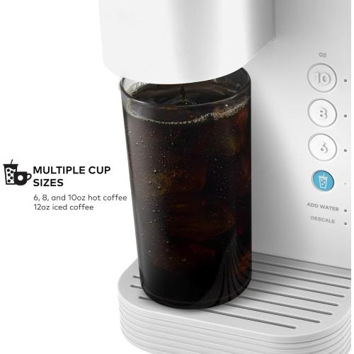 K-Express Essentials Iced and Hot Single Serve Coffee Maker, Brew Over Ice Button, 36oz Reservoir, KCup Pod Compatible, Auto Off (White) NEEDS CLEANING