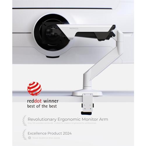 Heavy Duty Monitor Arm Desk Mount for 34-49 Inch Ultrawide Curved Monitors, Supports 14-38 lbs, Gas Spring Ergonomic Full Motion with Cable Management, Red Dot Design Awarded, White