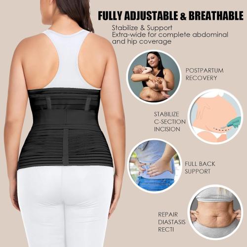 3 in 1 Postpartum Belly Band Wrap Support Recovery Girdles Abdominer Binder Post Surgery Belly&Waist&Pelvis Support Belt & Back Brace (Black, Large)