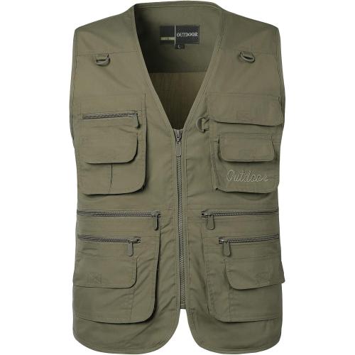 Size Small Color Green Yukirtiq Men's Outdoor Fly Fishing Vest Multi Pockets Hunting Vest Photography Lightweight Travel Vest Jacket