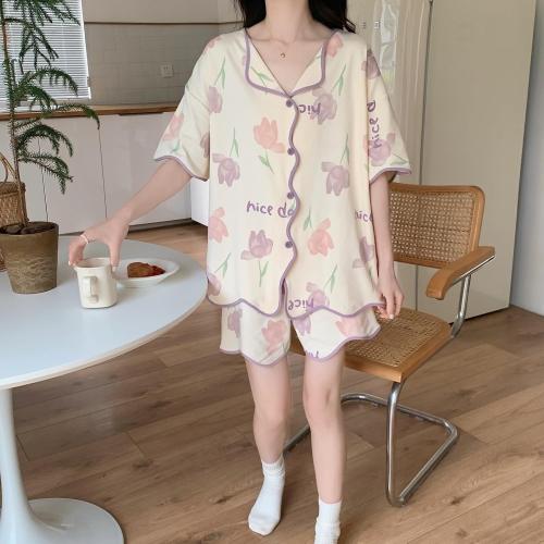 Size XL Cute Button Up Pajamas Women Summer Kawaii Pajama Set Short Sleeves Short Pants Cardigan With Pocket Pjs Sleepwear