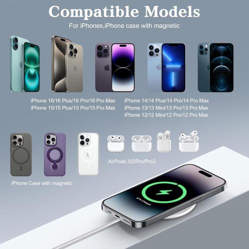Magnetic Wireless Charger 2Pack 10FT Apple Magsafe Charger,Fast Mag-Safe Charging Wireless iPhone Charger Pad with Charging Plug for iPhone 16Pro Max/16Pro/16Plus/15Pro Max/15/14/13/12/AirPods3/Pro 2