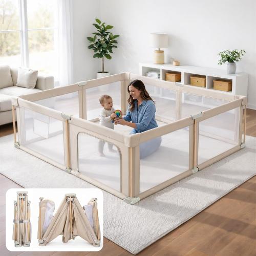 Foldable Baby Playpen with Mat, Foldable Baby Fence Play Yards for Babies and Toddlers, Play Pen with Breathable Mesh and Anti-Fall Pads (71×59)