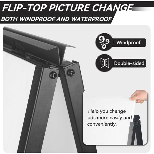 QKA A-Frame Sign Sidewalk Sign 24x36 Inch, Heavy Duty Double-Sided Slide-in Folding Outdoor Sandwich Boards, Suitable for Restaurants, Cafes, Outdoor Events（Frame Only）