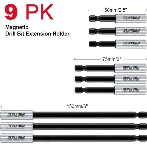 Geinxurn 9Pc Cr-V Screwdriver Bit Holders, Extension Socket Drill Bit Magnetic Holder Hex Shank Quick-Change Drill Bit Guide (2.5”3”6”)