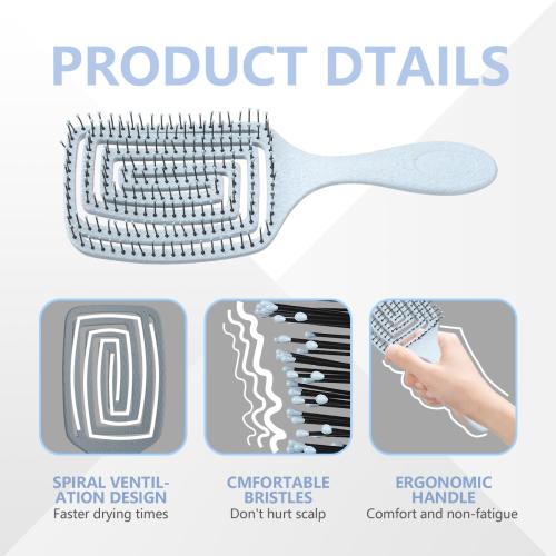 Detangling Brush, Dry and Wet Vented Detangler Hair Brush for Women and Men, Professional Paddle Curved Styling Hairbrush for Straight/Curly/Thick/Long/Wavy/Damaged Hair, Blue