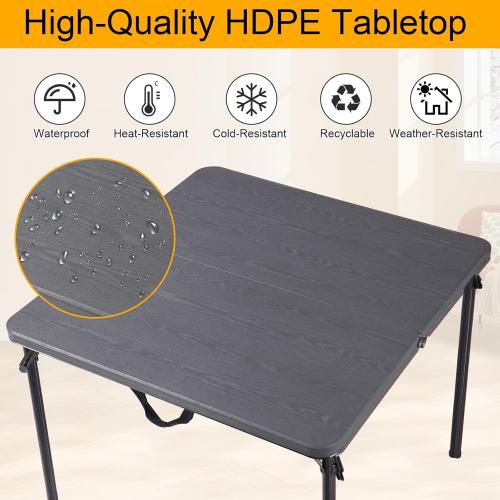 34 Square Folding Card Table, Plastic Folding Tables, Portable Fold Up Table w/Handle, Bearing 330 Lbs, Indoor and Outdoor Bi-Folding Table for Picnic, Party, Camping, Grey Woodgrain