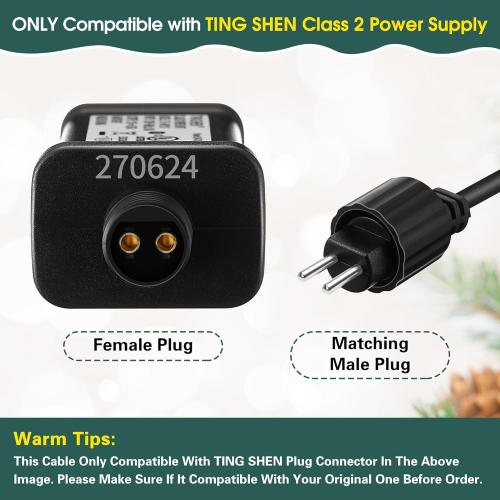 Meonum 3 Meters 2 Pin Extension Cable with Male and Female Connector, Compatible with TING SHEN Class 2 Power Supply, UL Certification 22AWG Waterproof Class 2 Power Unit Cord(Black,1 Pack)