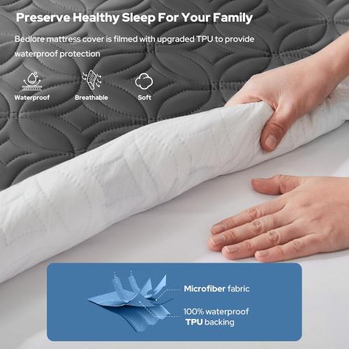 BEDLORE Waterproof Mattress Protector, Queen Size Mattress Pad Noiseless with Deep Pocket 6-18 Depth, Soft Breathable Dirt-Proof Bed Mattress Cover Washable for Home, Bedroom, Hotel (Gray)