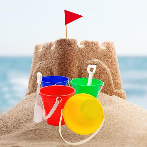 The Dreidel Company Beach Day Playsets, (Pack of 3) 5.25 Sand Bucket Play Set Box Includes, Pail & Shovel Sand Toy for Boys and Girls Birthday Party Favor
