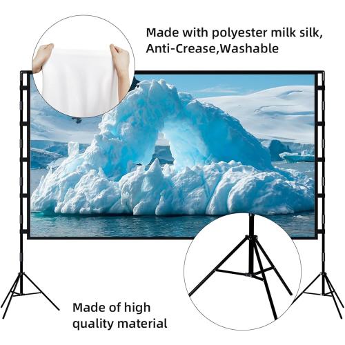 TOWOND Projector Screen with Stand, 100 inch Outdoor Projector Screen Portable Indoor Projection Screen 16:9 4K Rear Front Movie Screen with Carry Bag for Home Backyard Theater 100 inch