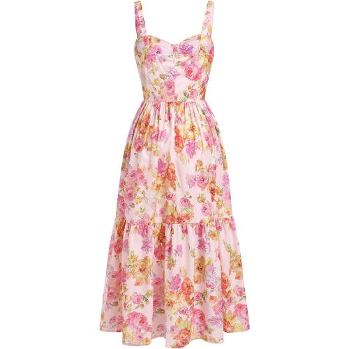 Size Small Color multi Sunfere Women Floral Corset Dress Cottagecore Tiered Dress Sleeveless Bustier Dress Summer Flowy Spaghetti Strap Sundress