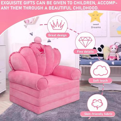 Pink Comfy Toddler Couch Sofa Lounger Toddler Bed for Seating Soft Princess Foldable Kids Couch Fold Out for Toddlers Children's Chairs for Birthday Gift 1-5