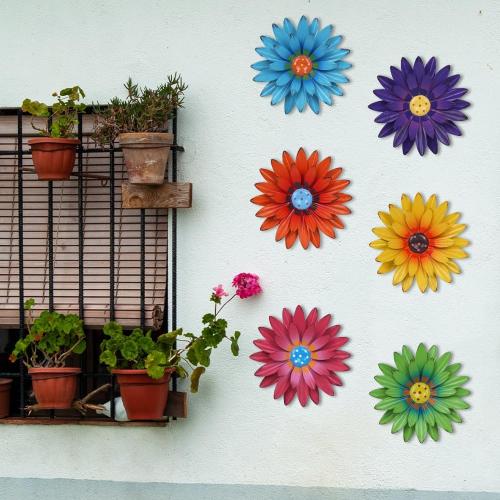 hogardeck Metal Flower Wall Decor for Indoor Outdoor, Kitchen Decor Floral Metal Wall Art, Wall Decor for Bathroom, Living Room, Porch, Garden, Yard, Backyard （6 Pcs 8'' ）