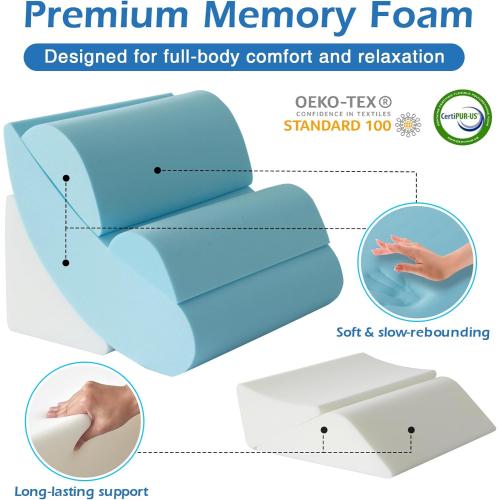 6PCS Wedge Pillow Set for After Surgery, Orthopedic Bed Wedge Pillow for Headboard, Memory Foam Back Pillow for Bed Sitting Up, Sit Up Pillow for Acid Reflux Relief, GERD, Anti Snoring (White)