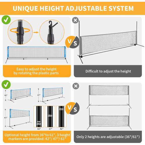 17FT Portable Pickleball Badminton Net Set Outdoor, Height Adjustable Multi Sports Net Set for Backyards Beach Driveway with 4 Aluminum Rackets, 2 Pickle Paddles and Carry Bag, Easy Set Up & Durable