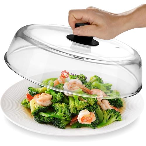 10.5-Inch Glass Microwave Splatter Cover – Borosilicate Glass Food Plate Splatter Guard with Vent Hole, BPA-Free, Easy-Grip Silicone Knob, Dishwasher Safe (1, Black, 10.5in)