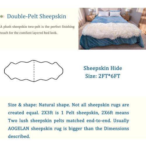 Premium Genuine Sheepskin Rug, Fuzzy Fluffy Shaggy Fur Wool Area Carpet for Soft Fur Pray Pup Mat,Bedroom,Living Room,Chair Sofa Seat Cover,Ivory White, 2' x 6'
