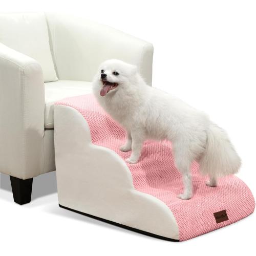 Dog Stairs for Small Dogs, Dog Ramp for Bed with 2 Colors Pet Stairs, Pet Stairs for High Beds, Dog Steps for Bed, Stairs for Dogs to Get on Bed (Pink)