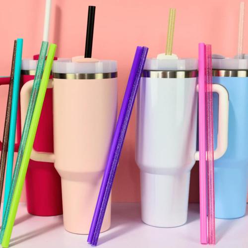 CharCharms Replacement Straws for Tumblers - Pack of 6 Glitter Plastic Straws for 40oz Tumbler with 10mm Diameter, BPA Free, 12'' Reusable Cup Straw, Dishwasher Safe Straw - red, green, and gray.