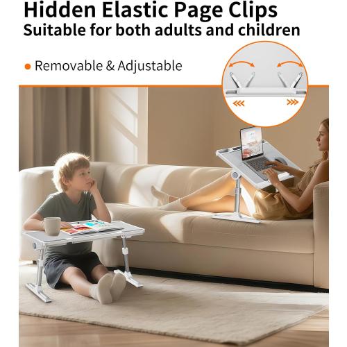 Laptop Desk for Bed,Adjustable Height Lap Desks Bed Tray,Portable Folding Couch Table with Bookstand,Car Rear Seat Sofa Floor Laptop Tray Stand for Adults Kids Eating Breakfast,Writing,Reading