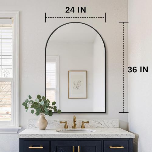 Set of 2 Size 24x36 Color Black FICTOR Bathroom Mirror for Wall,2 Pack 24”x36” Arched Vanity Bathroom Mirror for Over Sink, Metal Framed with HD Shatter-Proof Glass for Entryway, Living Room,Bedroom(Black)