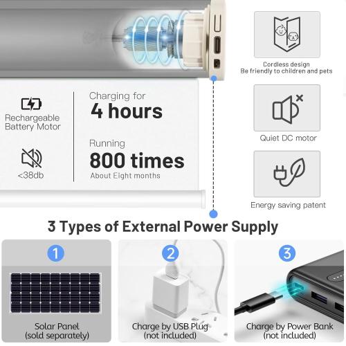 GREY Motorized Blinds with Remote Control, 100% Blackout Cordless Wireless Electric Window Roller Shade Matter Motor Over Thread Compatible with Alexa/Google Home/Homekit (Light Gray)