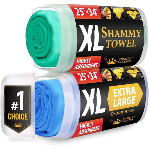 2 pk Size 34x25 Premium XL Shammy Towel for Car - 2pk (34”x25”) - Super Absorbent Chamois Cloth - Spots & Scratch-Free - Reusable Car Drying Towel