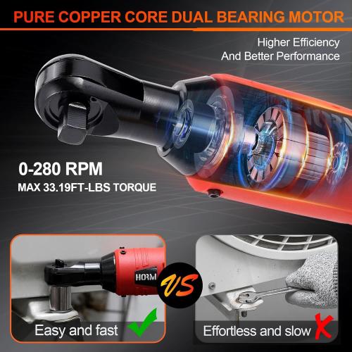 3/8 Cordless Electric Ratchet Wrench Set, 40 Ft-Lbs 16.8V Battery Power Ratchet Tool Kit with Variable Speed Trigger, 2 Packs 2.0Ah Battery, Charger, 7 Sockets