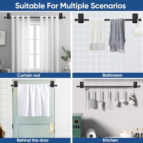 Curtain Rods No Drilling for Windows 30 to 45 Inches,5/8 Inch Diameter No Drill Small Curtain Rod Set with 3M Adhesive Brackets, Black