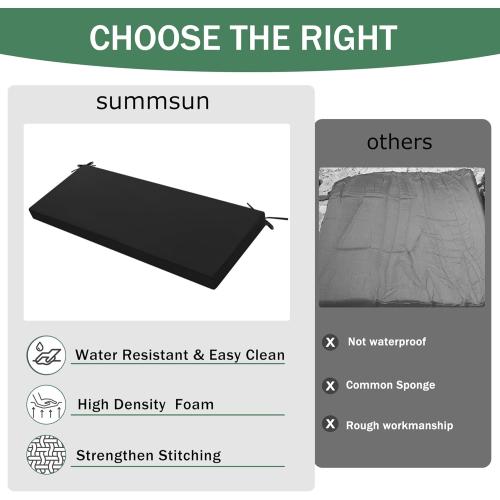 BKACK AND WHITE Outdoor Bench Cushion: Waterproof and Fade Resistant Patio Furniture Cushions - Non-Slip Bench Pad Cushion with Removable Cover for Garden Swing Porch Sofa Settee, 48 x 18 x 3 Inch, Black