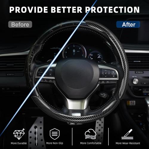Amiss 3pcs Carbon Fiber Anti-Skid Steering Wheel Cover, Waterproof Design, Universal Fit for 14-16 Inch Car Wheel Cover, Interior Car Accessories for Jeeps, SUVs, Trucks (Glossy Black)