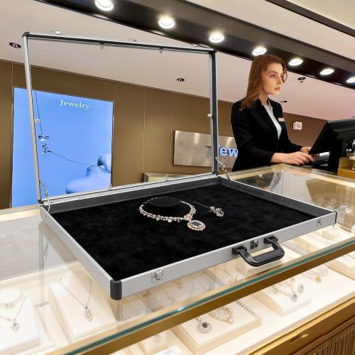 Portable Trade Show Display Case 32x22 Aluminum Polycarbonate Showcase with Lock - Large Table Top Sports Card Display Case for Jewelry, Trading Cards & Collectibles