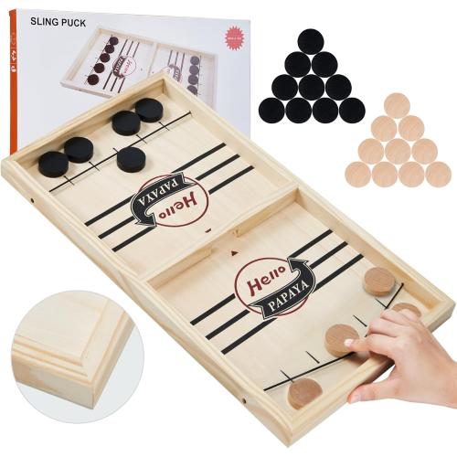 Fast Sling Puck Game - Test Your Speed and Accuracy with This Fast-Paced Wooden Air Hockey Desktop Battle Board Game - Guaranteed Fun Gifts for Family Night or Friends Party