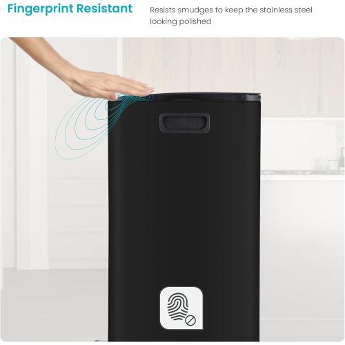Home Zone Living 24 Gallon Kitchen Trash Can with Three Removable Compartments for Recycling and Trash, Stainless Steel, Black, 8 Gallons Each