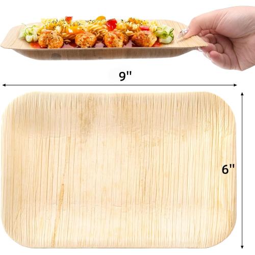 35 Pack Palm Leaf Plates Disposable, 6x9 Inch Bamboo Like Plate Rectangle Trays, Mini Charcuterie Board Appetizer Serving Plates for Cheese Dessert Party Wedding BBQ Picnic, Microwave Safe