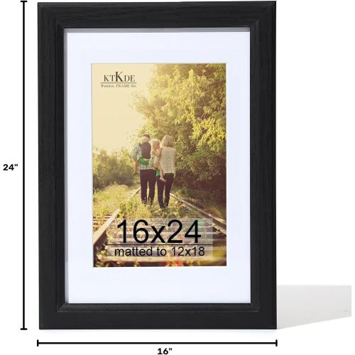 KTKDE 16x24 Picture Frame,Poster Frame Display Pictures 12 x 18 with Mat or 16x24 Without, Tempered Glass, 24 by 16 Black Wooden Frame Wall Gallery Photo Frame best gift