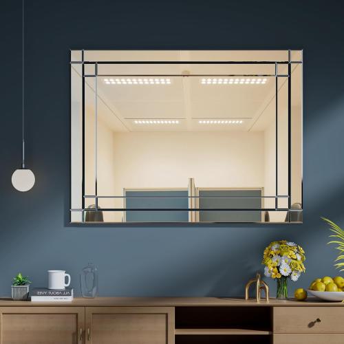 COOL2DAY 48 x 28Frameless Rectangular Wall Mirror,Polished Beveled Edge Decorative Mirrors Modern Wall Decor Mirrors for Bathroom Vanity, Entryway and Living Room