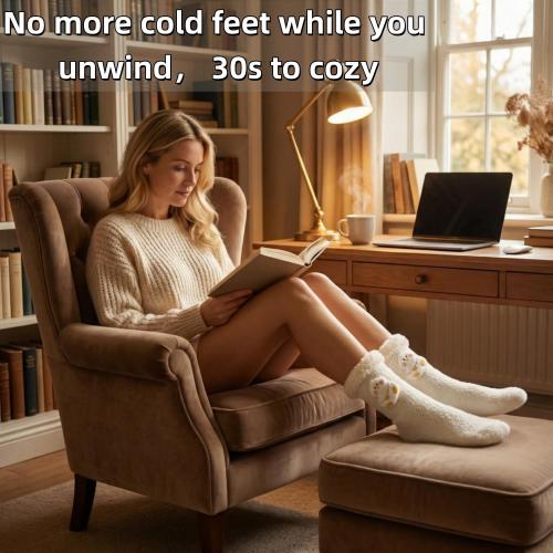 Electric Heating Socks for Kids and Women, Upgraded Battery Cute Socks, 3 Heating Levels & 3D Heat Around Foot, Perfect Winter Fuzzy Warmth