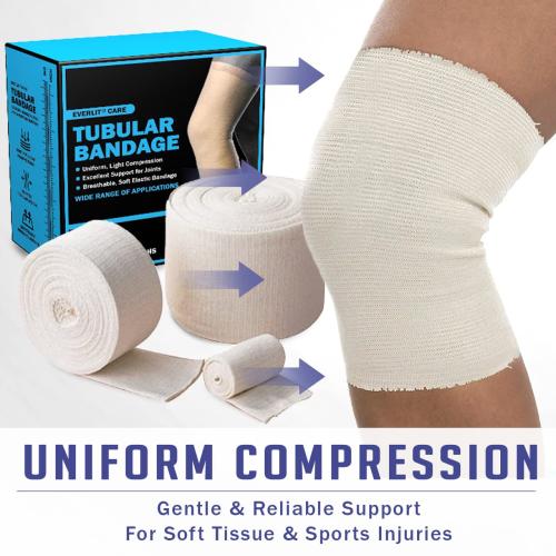 EVERLIT Elasticated Tubular Support Bandage | Stockinette Tubing for Large Arm, Knees, Legs | Light to Moderate Compression Bandage Roll For Tissue Support (Size F | 4 x 11 yd)