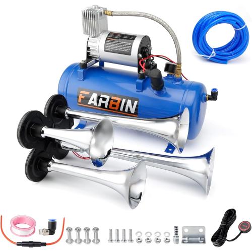 FARBIN Train Horn for Truck Loud Air Horns 4 Trumpet Horns with 6L Air Tank