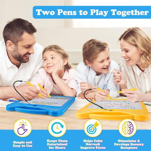 Magnetic Drawing Board for Kids, Toddler Magnet Doodle Board with Beads and 2 Pens, Magnetic Dot Art Toys, Airplane Car Travel Activities (Blue Cat)