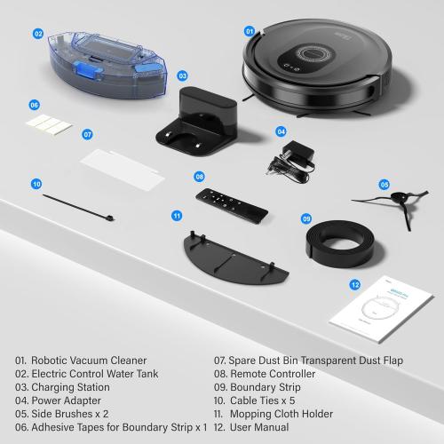 Used and missing parts Tikom Robot Vacuum and Mop Combo, 5000Pa Robotic Vacuum Cleaner, 150 Min Max, App & Remote Control, Ideal for Hard Floor, Carpet, Pet Hair, Self-Charge(G8000 Max)