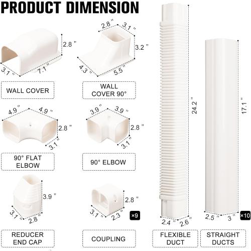 BEWAVE Mini Split Line Set Cover Kit, Decorative PVC Line Cover Kit for Mini Split Air Conditioners and Heat Pumps 3 Wx16.1' L