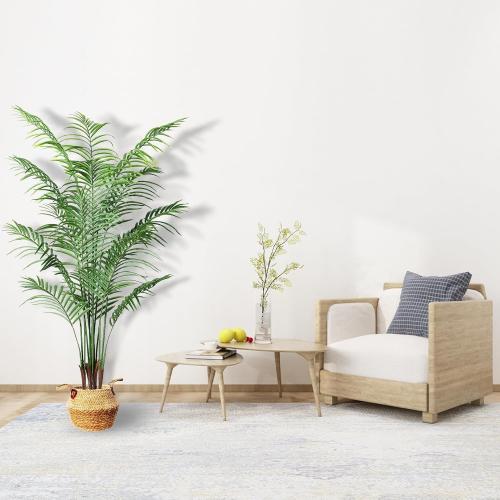 6ft Tall Artificial Areca Palm Trees – Set of 2 | 19-Trunk Real Touch Fake Palm with Natural Moss & Pot | Lifelike Faux Plants for Home, Office, or Patio Indoor/Outdoor Decor