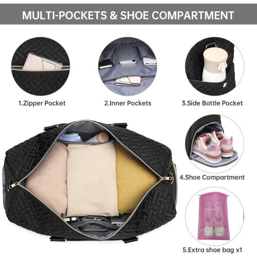 Duffle Bag for Travel, Weekender Bag with Shoe Compartment, Carry On Overnight Bag for Women with Toiletry Bag, Gym Bag with Wet Pocket, Hospital Bags for Labor and Delivery